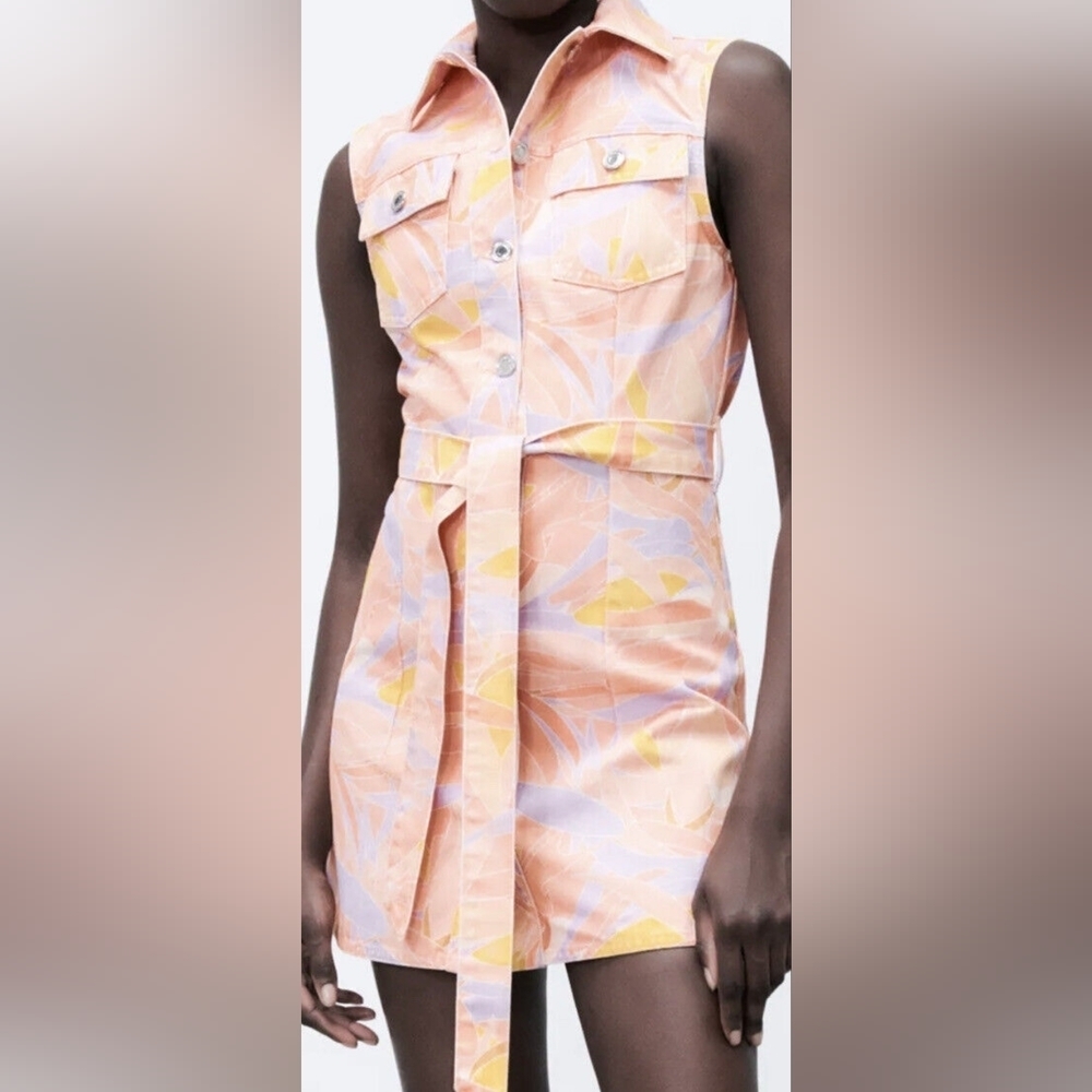 Zara Sleeveless Pink Denim Mini Dress Size M